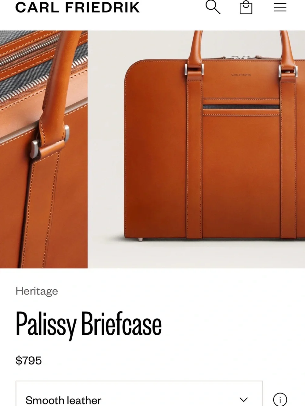 Authentic NEW WITH TAGS Carl Friedrik Palissy Briefcase, Vachetta Cognac